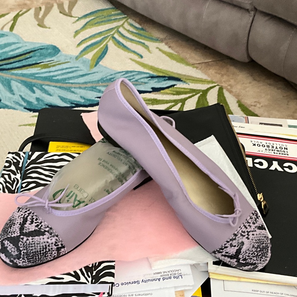 Lavender Ballet Flats with Snakeskin Toe